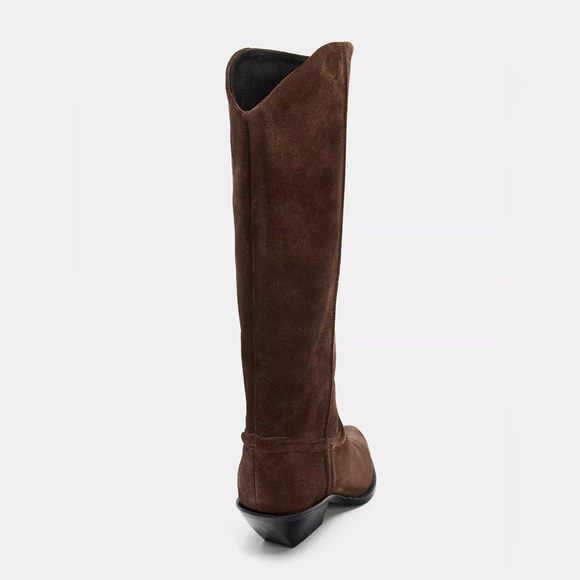 ZARA SPLIT LEATHER SUEDE BROWN HEELED COWBOY BOOTS - Picture 4 of 6